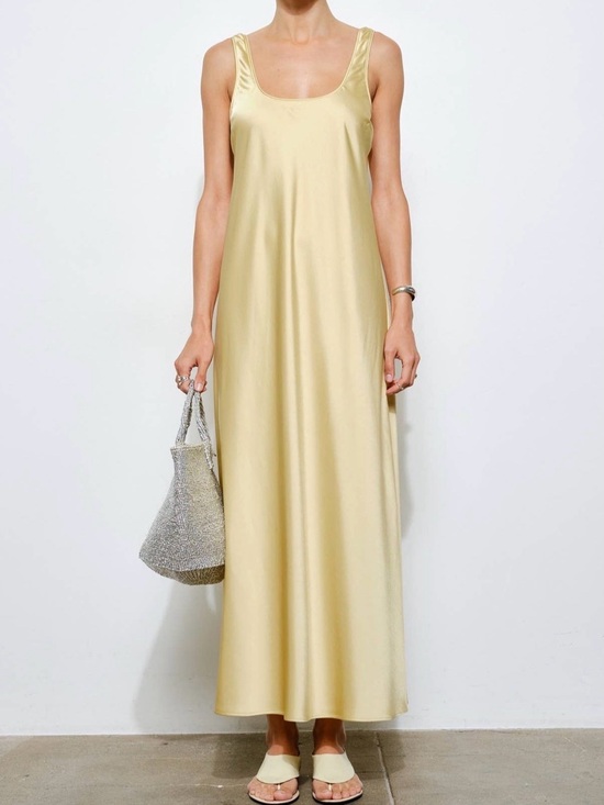 Dresses & Skirts - Sleeveless Satin Maxi Dress in Yellow
